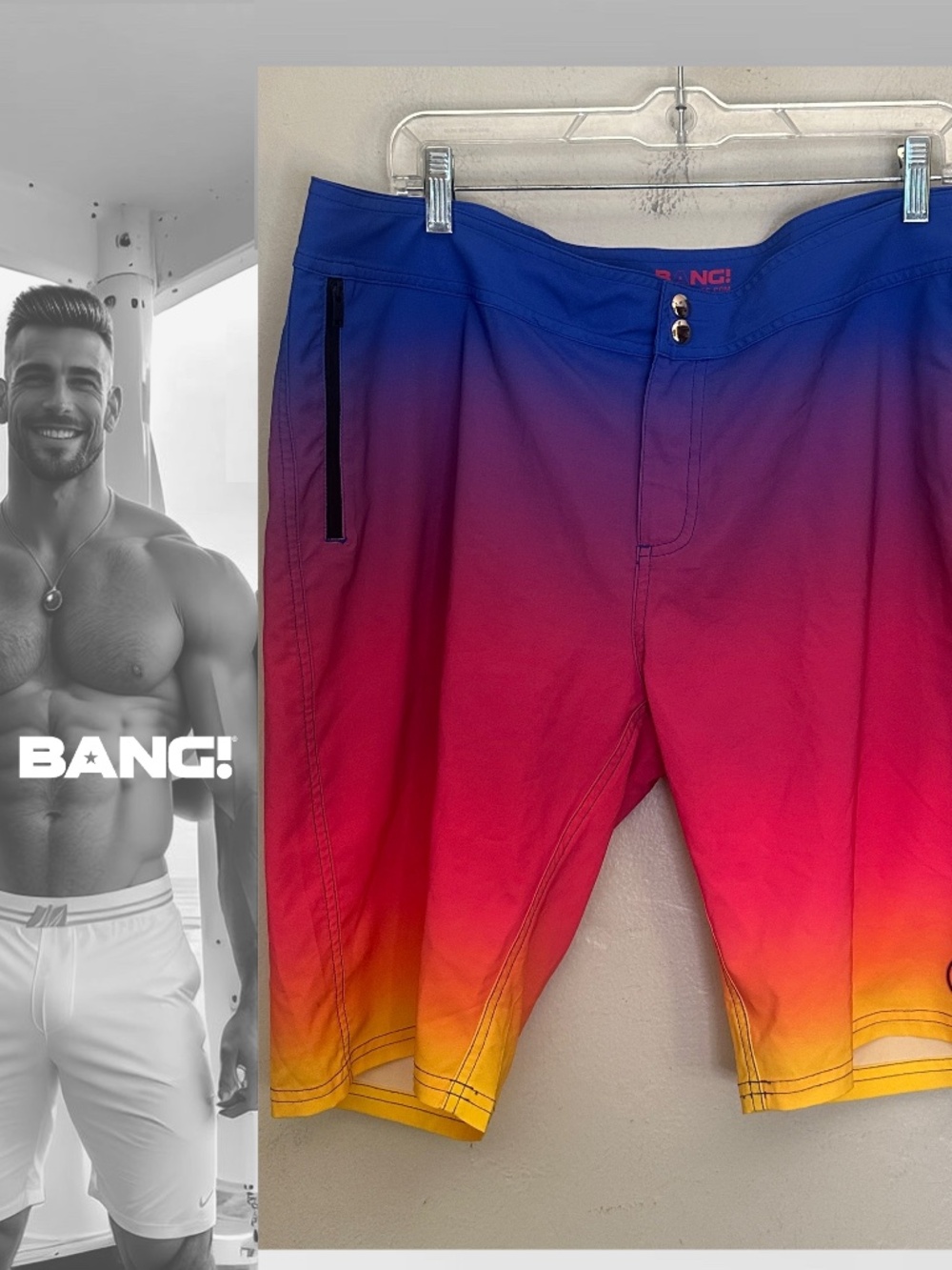 Bang Gradient Swim Trunks XXL 39-42" waist 11" inseam Gently worn 90% polyester